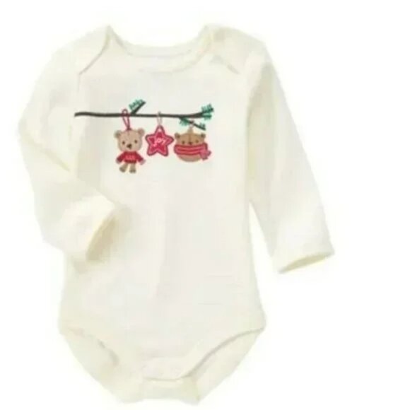 NEW Gymboree Bear Ornament Christmas Tree Branch Embroidery Long Sleeve Onesie - Picture 1 of 2